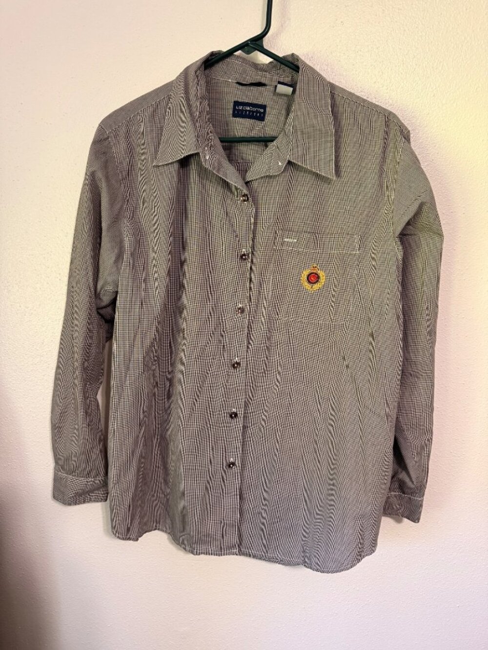 Vintage Liz Claiborne Sport Button Down Shirt HoundsTooth Black Womans L